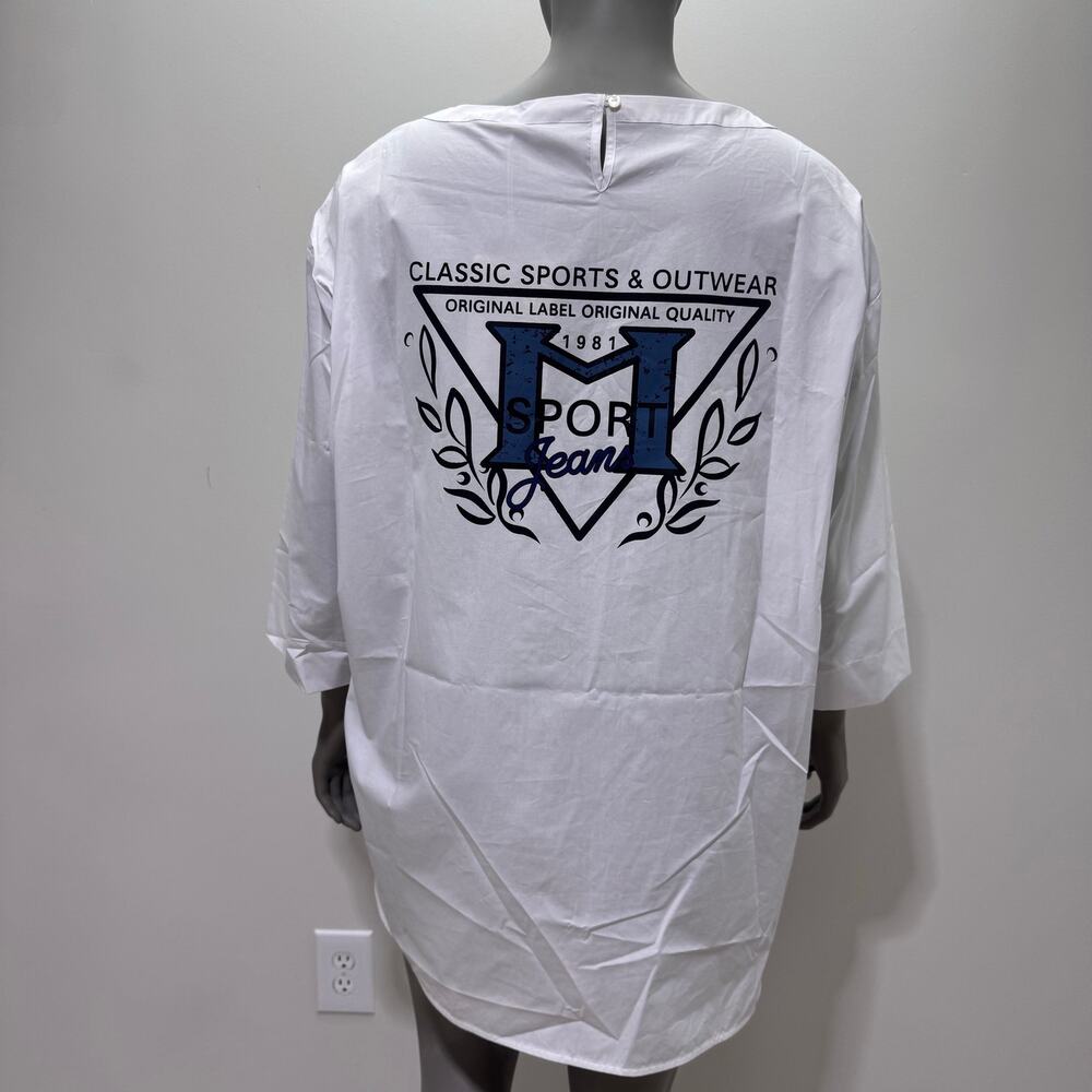 NWT Marina Rinaldi Hi Low White Cotton T-Shirt US 20 Minimalist Sporty Old Money - Picture 3 of 10